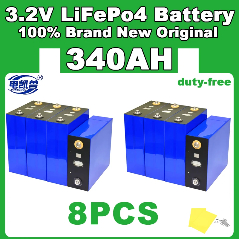 

8pcs new 3.2V 340AH 320Ah 280AH DIY 24V 48V Lifepo4 rechargeable battery lithium iron phosphate solar camping car cell tax-free