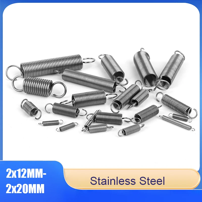 

2*12/14/15/16/18/20 Stainless Steel Tension Springs - Long & Short Open-Hook Design, High-Strength Hook-Type Extension Springs