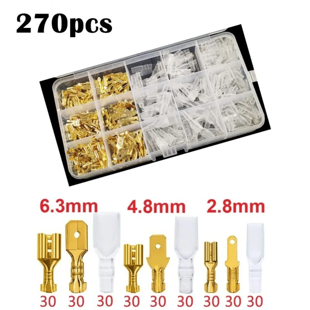 270 Uds Kit de terminales aislados 2,8 4,8 6,3mm conectores de pala macho hembra para proyecto de cableado de Audio de coche de electrodomésticos DIY