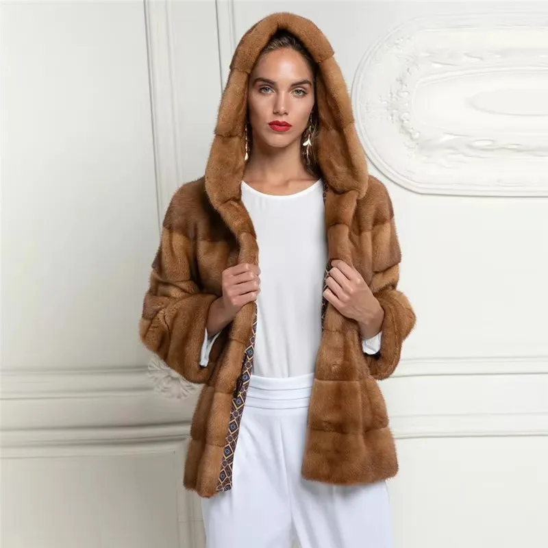BFFUR Real Mink Full Pelt Mink Fur Coat Winter Women Fashion Warm Natural Fur Coats Lurxury Fur Short Mink Jackets With Hood