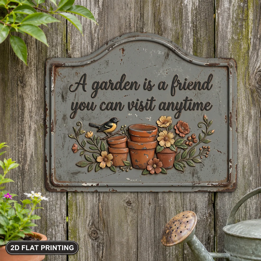 2D Flat - 1pc, Garden Sign, Flower Pot Plaque, Gardening Decor, Outdoor Decor, Aluminum Sign(12'X9.8'), Patio Sign, Yard Decor