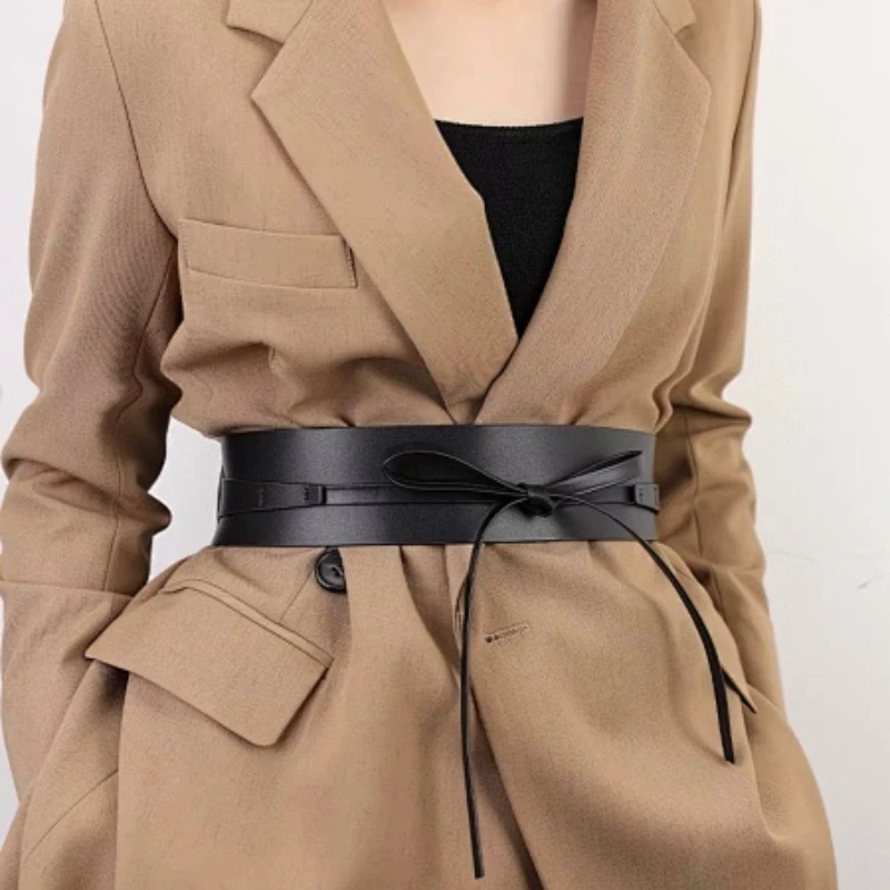 

Women's Faux Leather Tying Waist Belt 60mm Lady's Fashion Dressing Cummerbunds