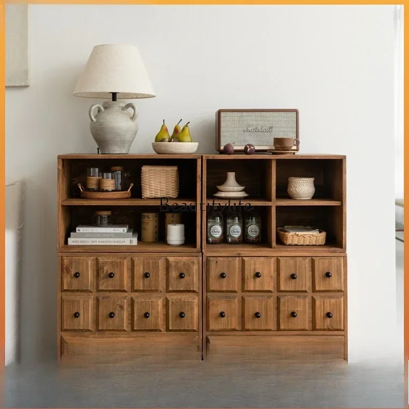 Z.Retro solid wood medieval lattice cabinet living room side cabinet