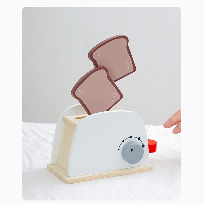 Wooden -Up Toaster Toy Play Kitchen Accessories Play Food Bread, Butter, Poached Egg Cutting Pretend Toys For Kid Durable