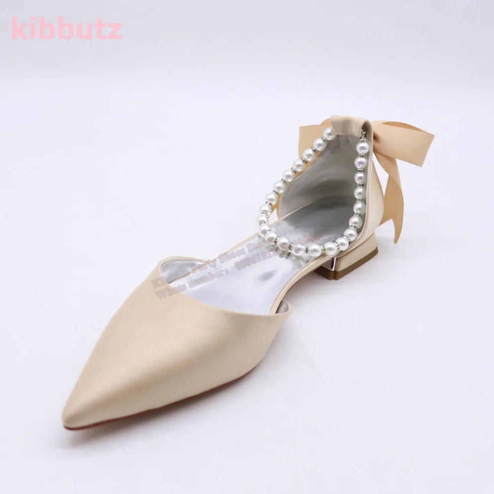 Satin mutiara pompa balet ujung runcing hak persegi padat hijau tali pergelangan kaki Butterfly -Knot Slip-On sepatu tinggi elegan seksi terbaru