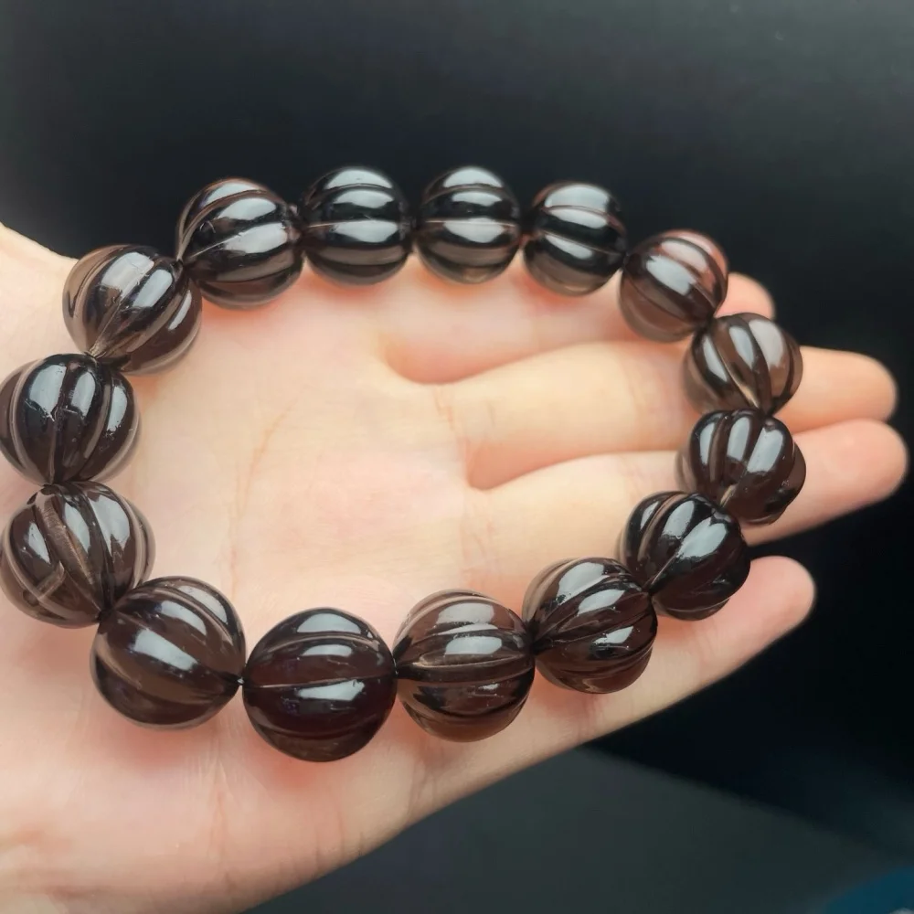 Natural Smoky Quartz Pumpkin Beads Bracelet 13mm Healing Reiki Crystal Fashion Fengshui Jewelry for Men And Women Birthday Gift view 5