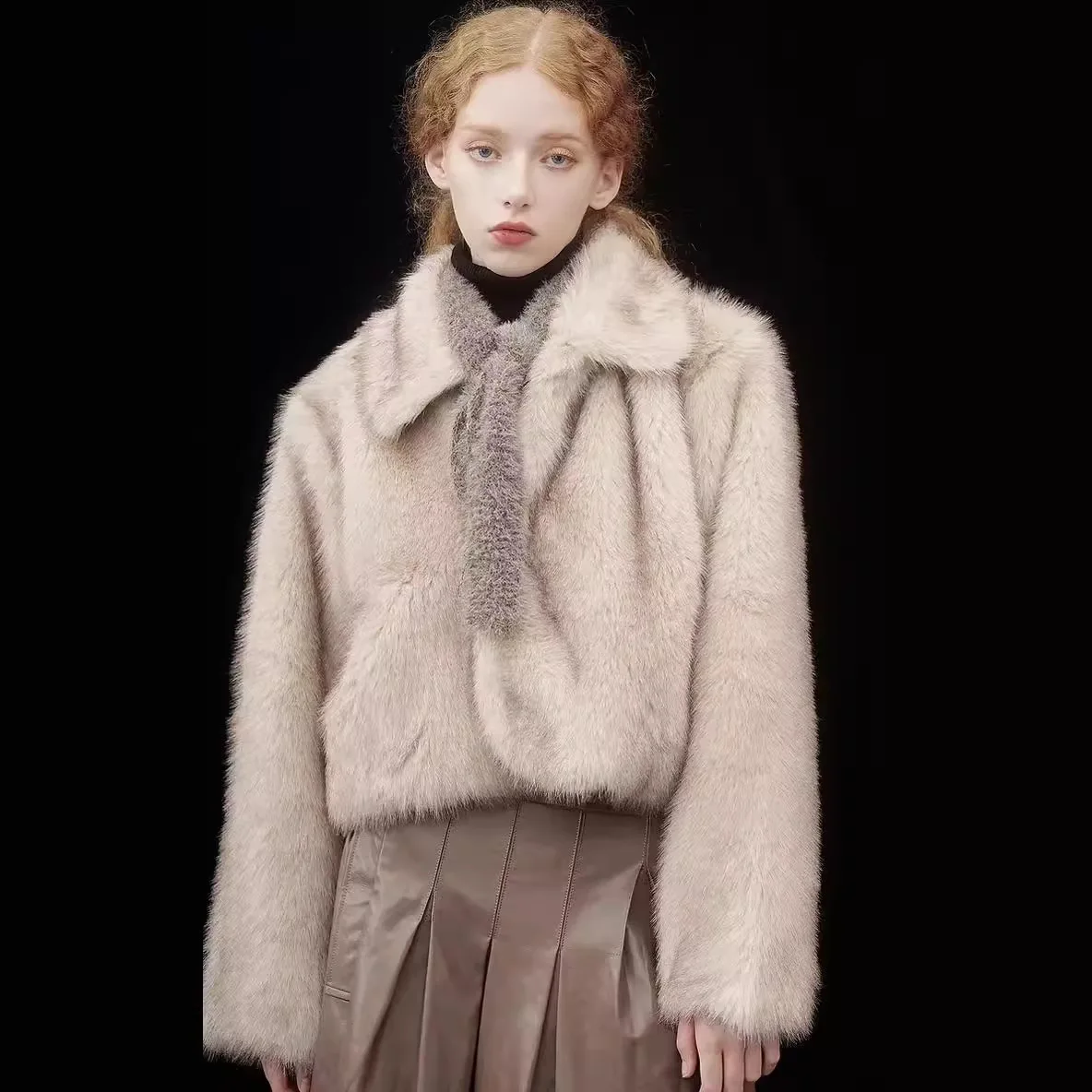 

Female's Eco Fur Jacket Casual Artificial Faux Fur Coat For Lady 2025 Winter Women's Faux Fur Coat Lapel Collar Pockets Short