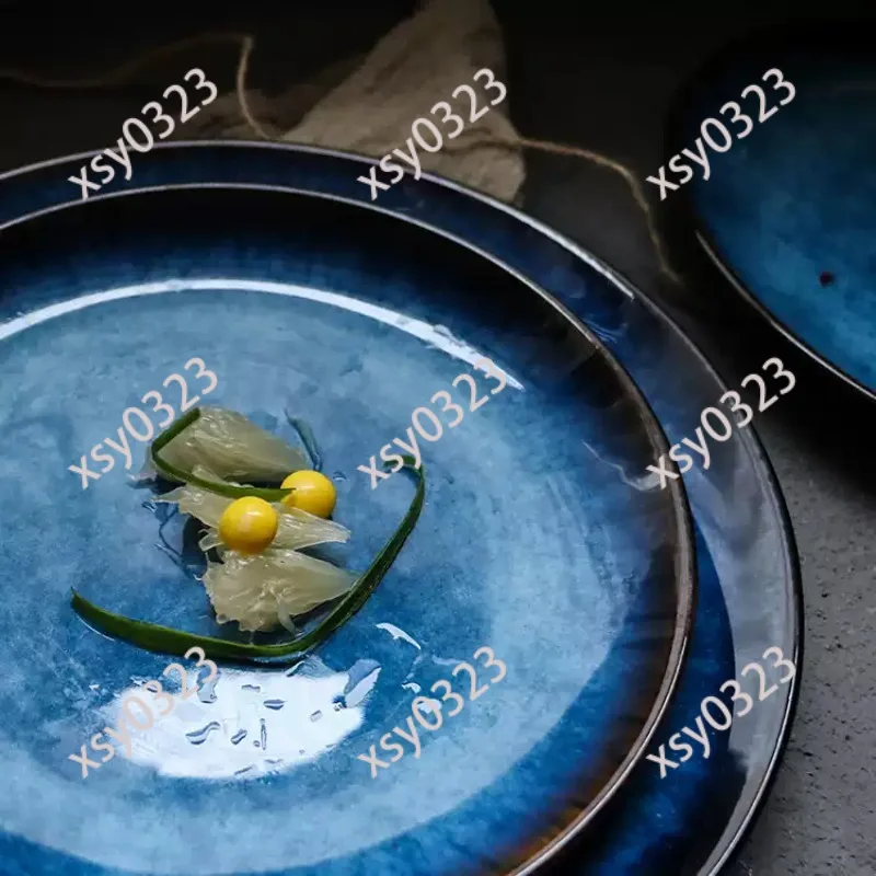 Round Shallow Ceramic Plate, Tableware for Steak Fruit Fish Home Dining