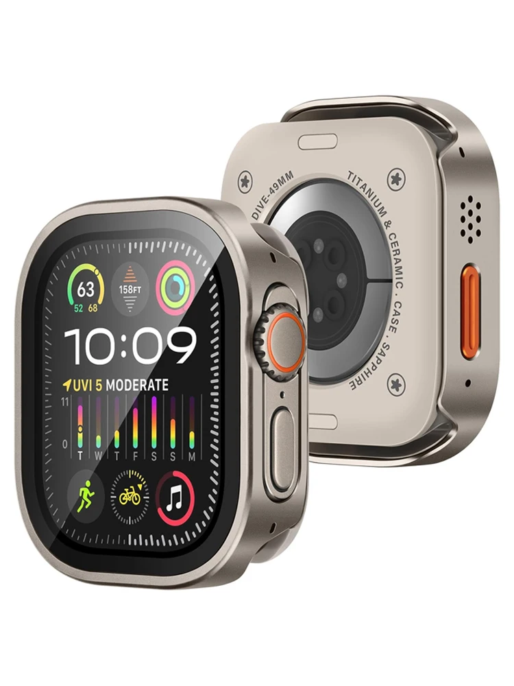 Displayschutzfolie für Apple Watch Case Ultra 2 3 49 mm, Zubehör, gerade Kante, PC-Stoßstange + gehärtetes Glas, iWatch-Schutzhülle