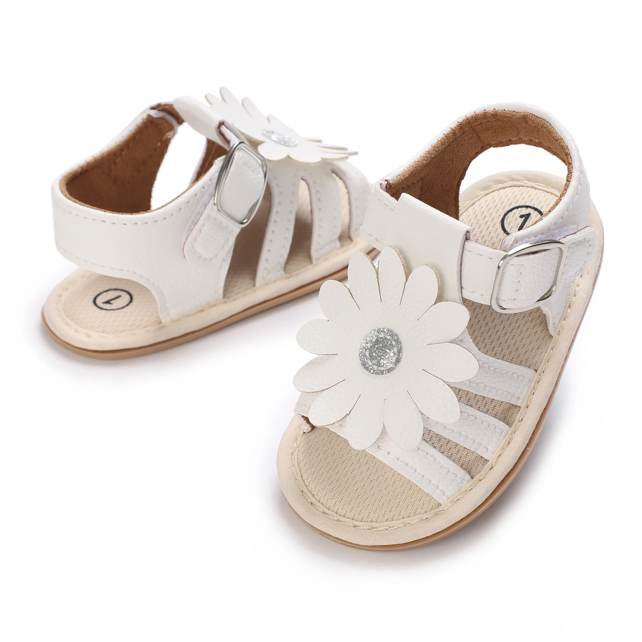 0-18M Newborn Baby Shoes Girls Cute Flowers Summer PU Soft Rubber Sole Anti slip Baby First Step Walking Shoes Baby Sandals