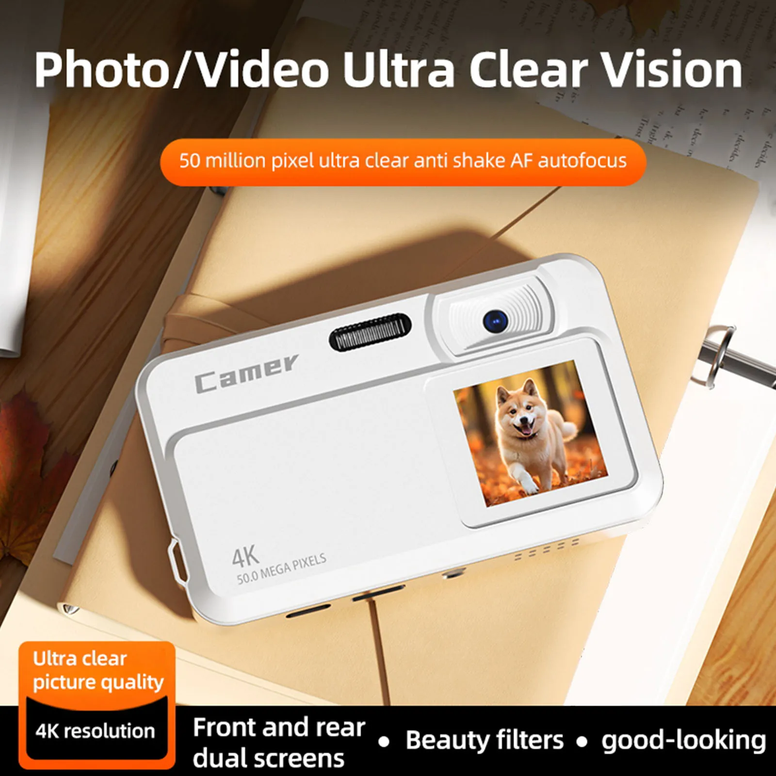 

Portable CCD Cameras with 3In Screen Dual-Lens Magnification Camera 50MP Front & Rear Dual-Camcorder for Beginner Photography