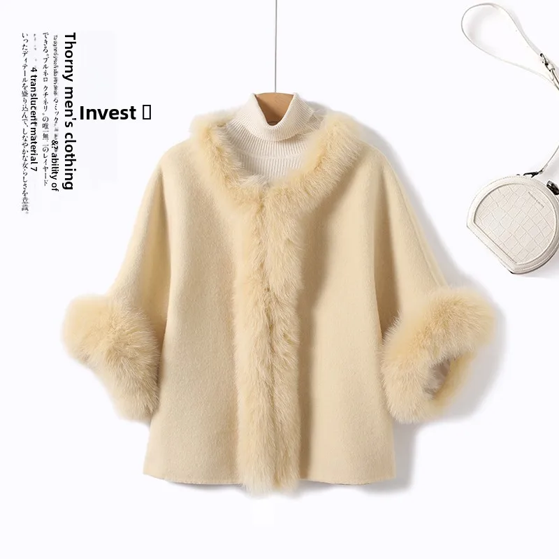 

Ele Double-Faced Wool Fur Coat 2025 Winter New Sle Age-Defng Cowl Ne Wrap Outerwear Long Sve Women's Coat