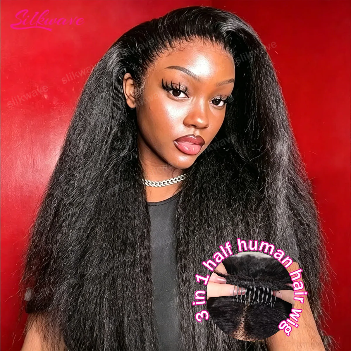 

Kinky Straight Half Wig Human Hair No Leave Out Upgraded U Part Gueless Wigs For Women Yaki Straight Half Wigs Shape Clip In Wig
