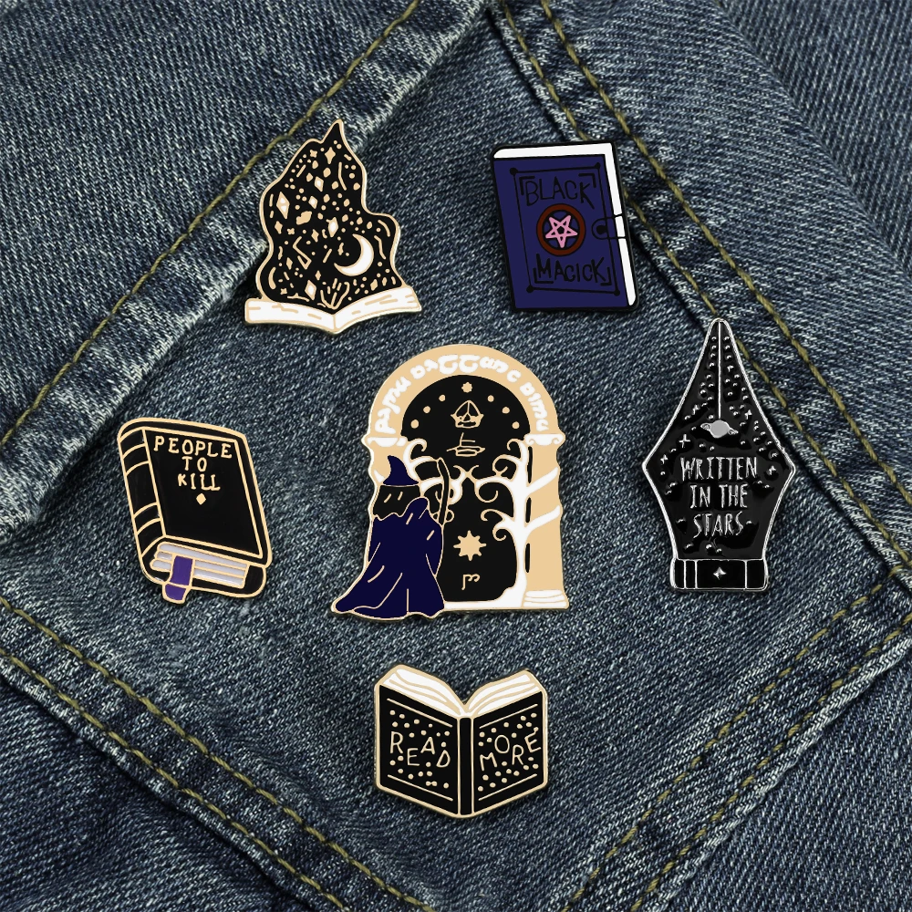 Gothic Witch Enamel Pin Moon Phase Magic Book Witchcraft Metal Brooches for Women Men Punk Lapel Pins Badge Jewelry Accessories