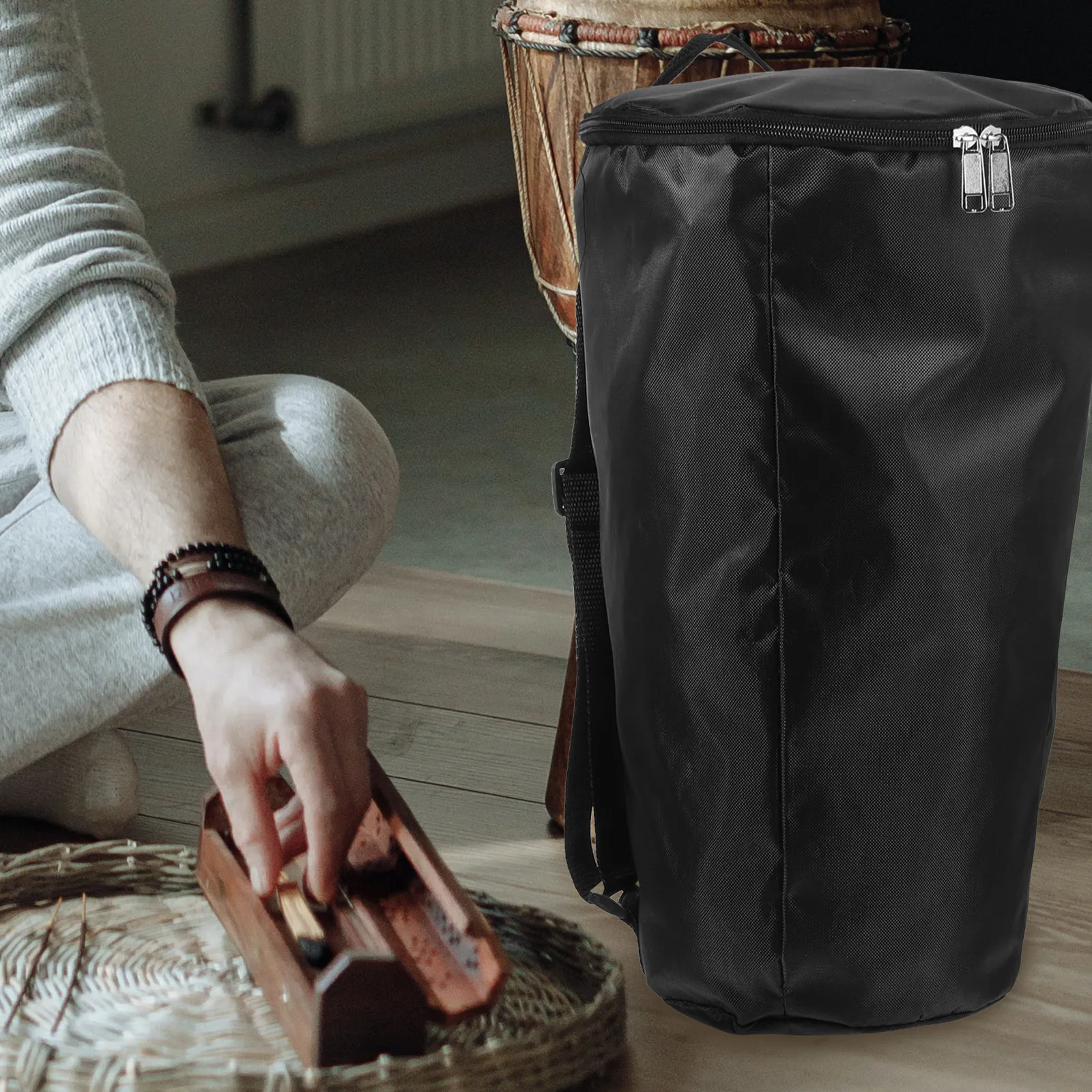 Premium Waterproof Djembe Carry Bag Fits 8 Inch African Drum Zippered Dustproof Cover Double Shoulder Straps 41x27x15.5cm