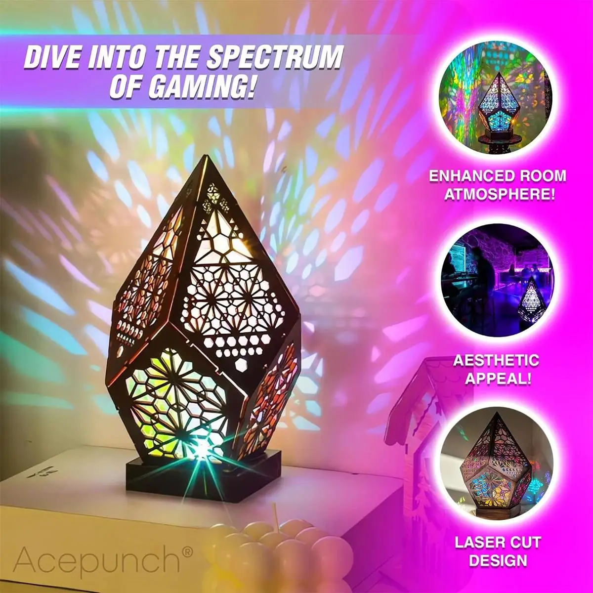 โบฮีเมียน Usb นำโต๊ะฉายแสงโคมไฟโปรเจคเตอร์โต๊ะที่มีสีสันคืนพื้นตกแต่งวินเทจตกแต่งรูปแบบ 3 มิติที่ทันสมัย