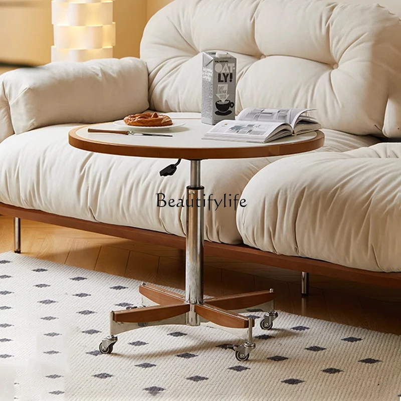 Retro solid wood can lift the edge, small round table can move the sofa edge