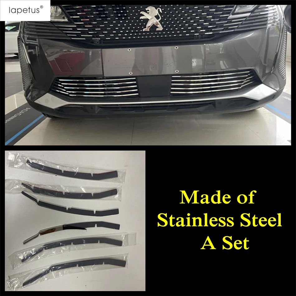 Car Front Bottom Grille Racing Grill Cover Trim For Peugeot 3008 5008 GT 2021 2022 2023 Stainless Steel Accessories Exterior Kit