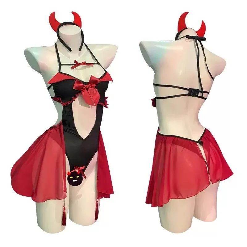 

Sexy Lingerie for Women Pure Desire Little Devil Uniform Set Sexy Hollow Out Crotch Jumpsuit Tempting Halloween Cosplay Uniform