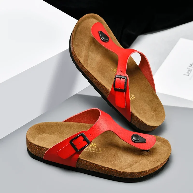 Luxury Leather Sandals New Summer Male Women Mules Slippers Clogs Slippers Classic Buckle Cork Slides Slippers For Men Sandals