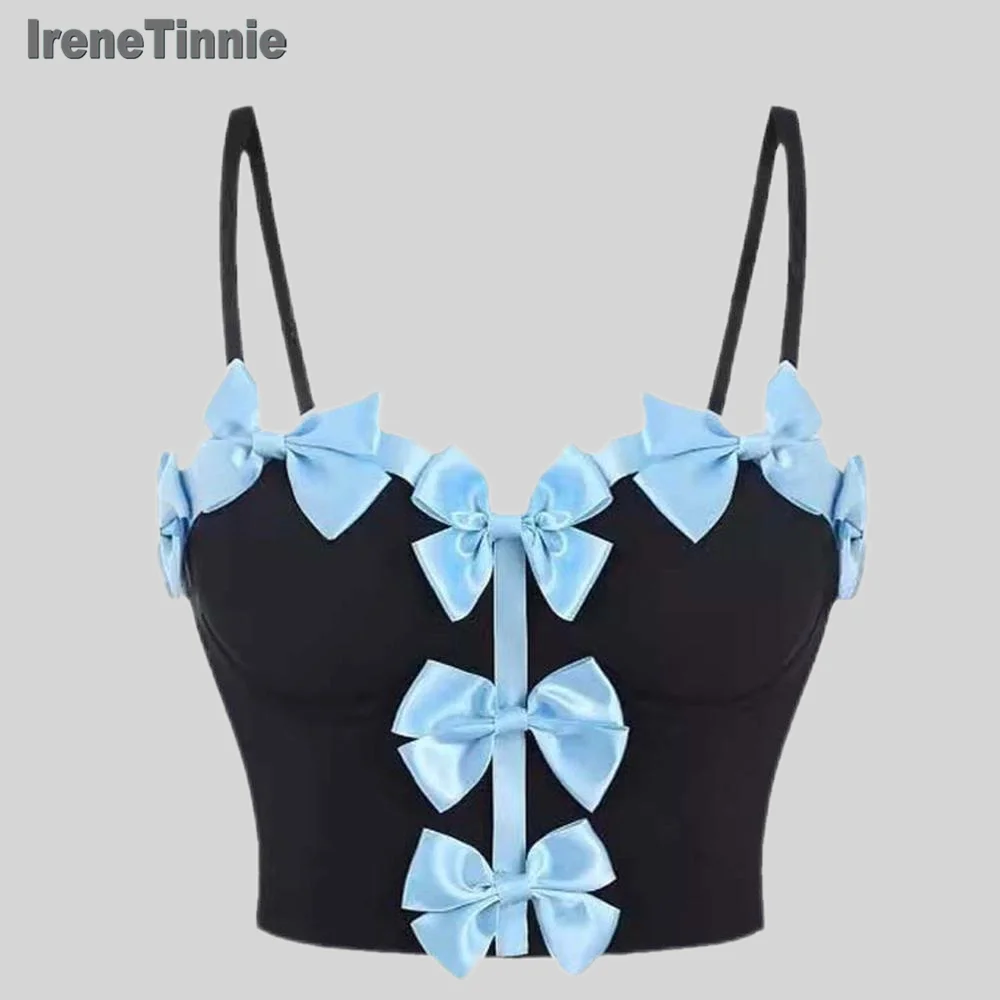 IRENE TINNIE Fashion Backless Corset Lady Exaggerate Blue Bow Crop Top Sexy Women Camisole Bustier Party Tank Tops 2025