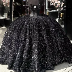 Angelsbridep Customized Black Ball Gown Quinceanera Dresses Vestidos De Gala Lace Up Off Shoulder Shiny Sequined Party Gown