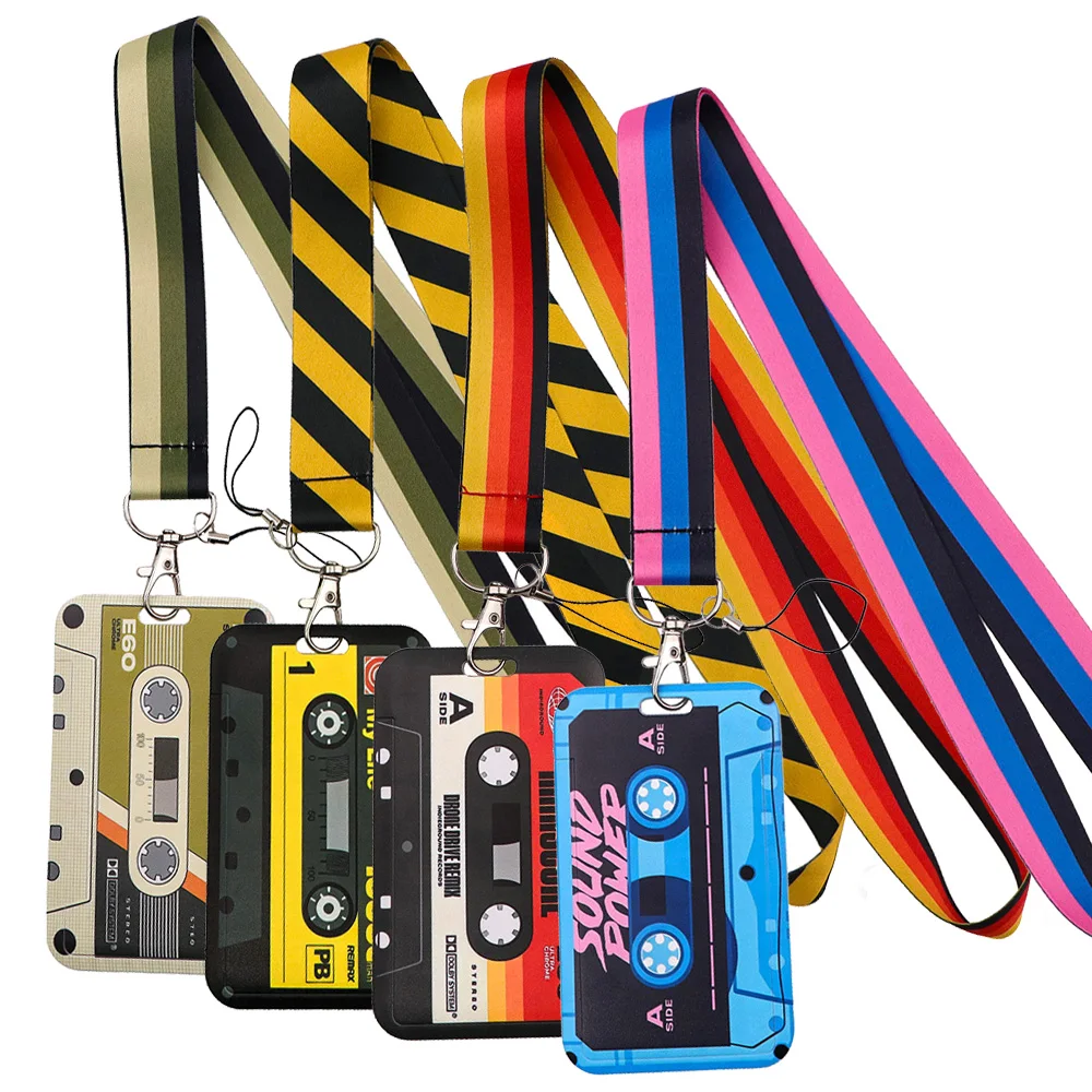 

Винтажный чехол для кредитной карты с узором под кассету, брелок для телефона, шейный ремешок, держатель для бейджей, ключница, шнурок-брелок