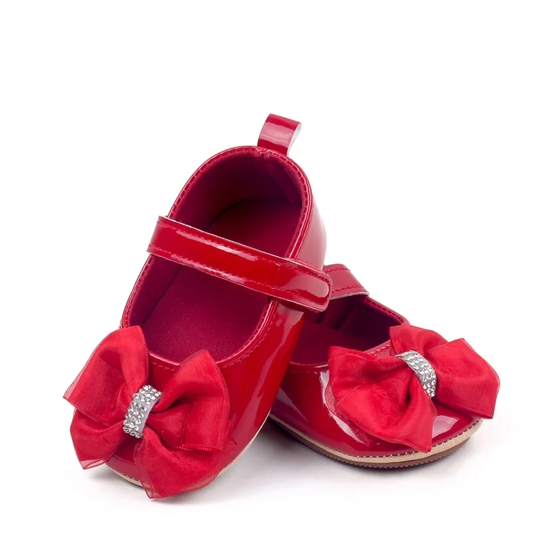 Zapatos Mary Jane para niñas, zapatos de princesa con bonito diseño de lazo, zapatos suaves antideslizantes para primeros pasos