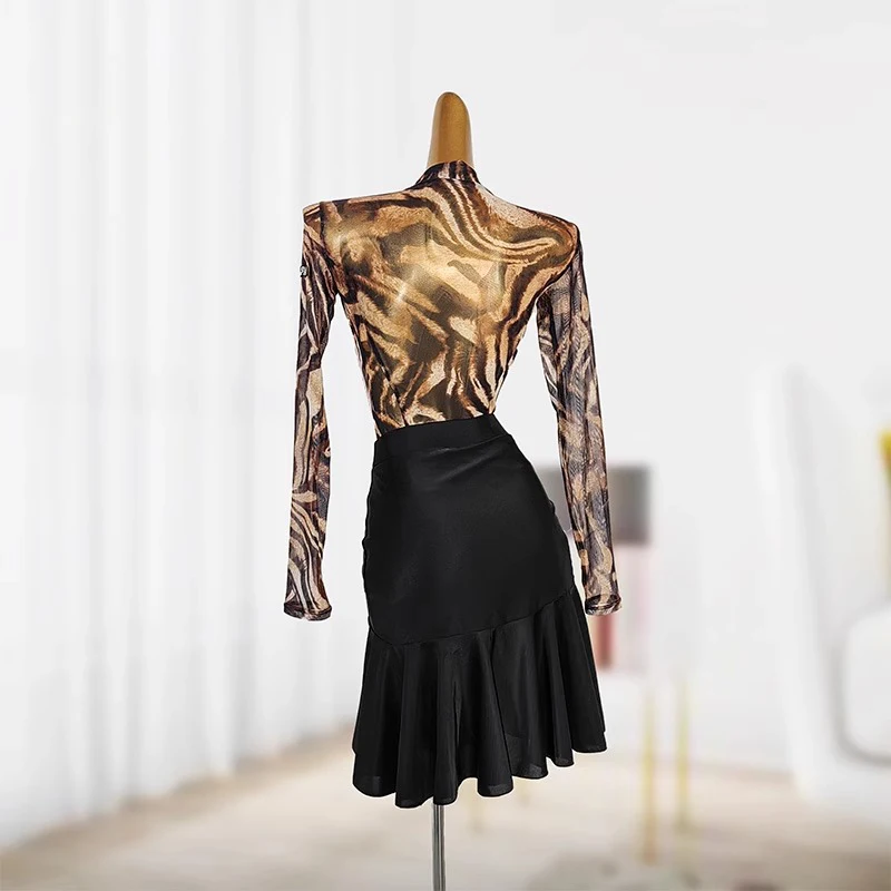

Tiger Print Latin Top Ruffled Skirts Women Latin Dance Costume Stage Performance Clothes Adults Samba Dance wear Set