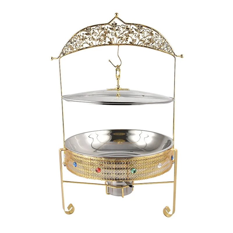 

Golden hotel restaurant alcohol heating fire boiler glass cover can be hung stainless steel buffet furnace