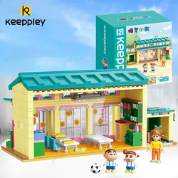 Keeppley-bloques de construcción originales de Crayon Shin-chan, doble hoja, escena de jardín de infantes, decoración de Anime, ensamblaje de modelos, juguetes para niños