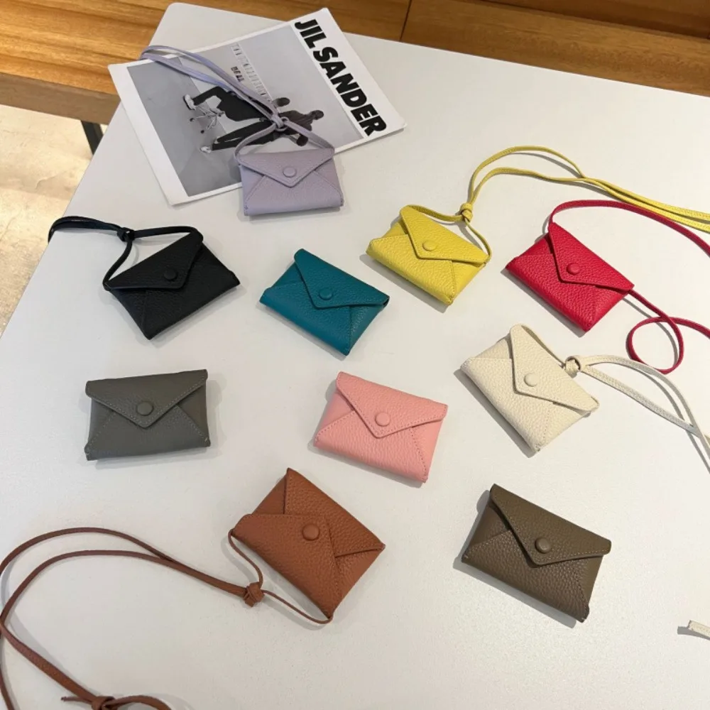 Change Bag Women's New Solid Color Neck Envelope Fanny Pack Change Texture Unique Fashion Leather Card Coin Storage Women's