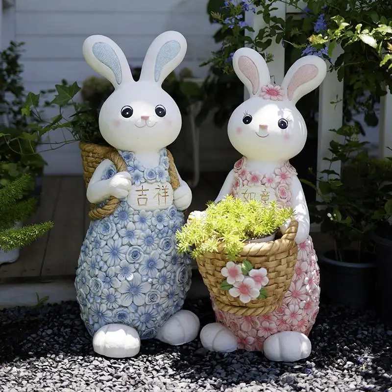 Little rabbit outdoor garden ornament - balcony landscaping & animal planter