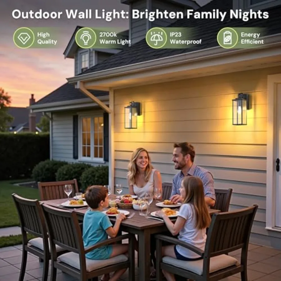 Upgraded Dusk to Dawn Outdoor Wall Lights with GFCI Outlet, Waterproof AntiRust Outdoor Light Fixtures with Clear Glass, Exteri