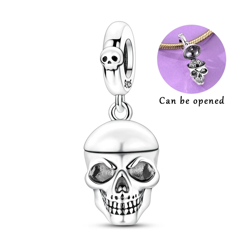 925 Sterling Silver Charms Bead CZ Zircon Open Close Skull Pendants DIY Jewelry Woman Gift