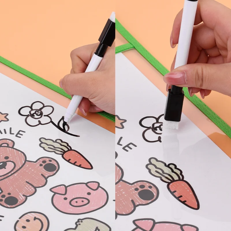 Reusable File Dry Erasable Pockets with Erasable Pen Kids Transparent  Pocket A4 Letter Hanging PET File for Teaching Supplies