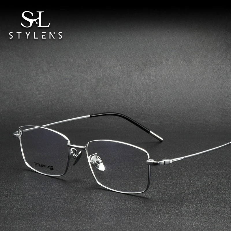 

STYLENS Business Ultralight Pure Titanium Glasses Men's Square Reading Glasses Anti Blue Light Prescription Customization 218