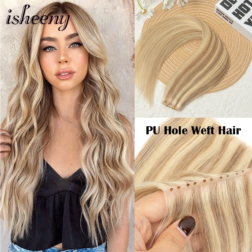 Double Sunject XO Hole Weft Human Hair Extensions 16 "-24" ที่มองไม่เห็นTwin Tab Weftผมธรรมชาติตรงดึงผ่านMicroผม