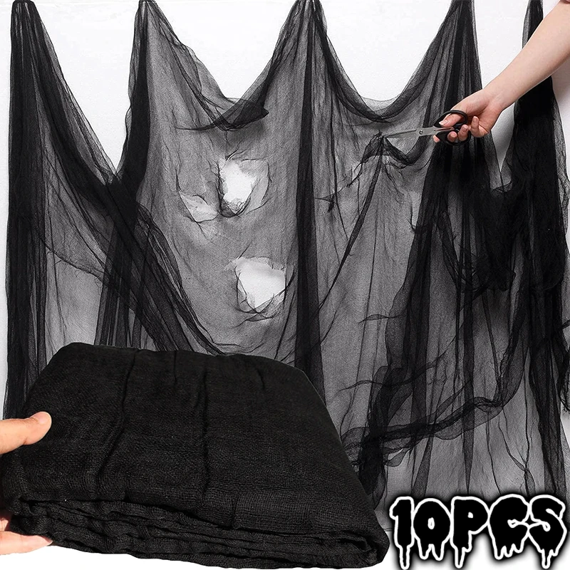 10/1pcs Halloween Black Gauze Yarn Creepy Cloth Horror House Scary Party Gothic Prop Outdoor Home Halloween Party Decor Supplies