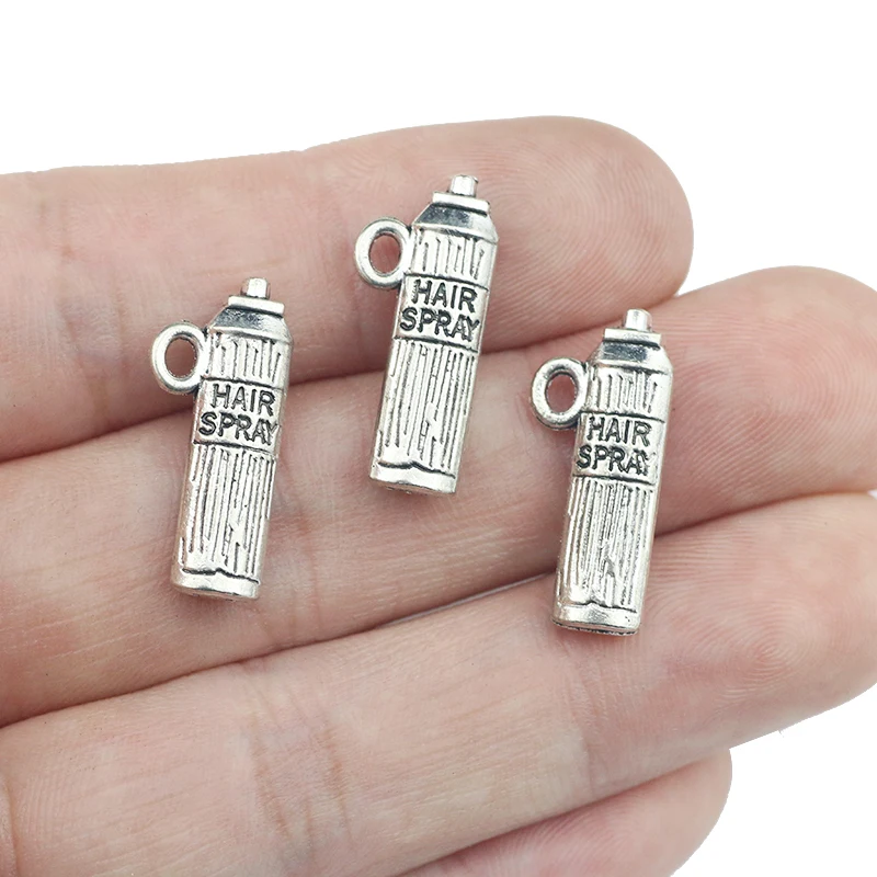 10 Pieces 10*22mm Antique Silver Color Mixed Alloy Hair Spray Charms Bottle Pendant Accessory For DIY Jewelry Making