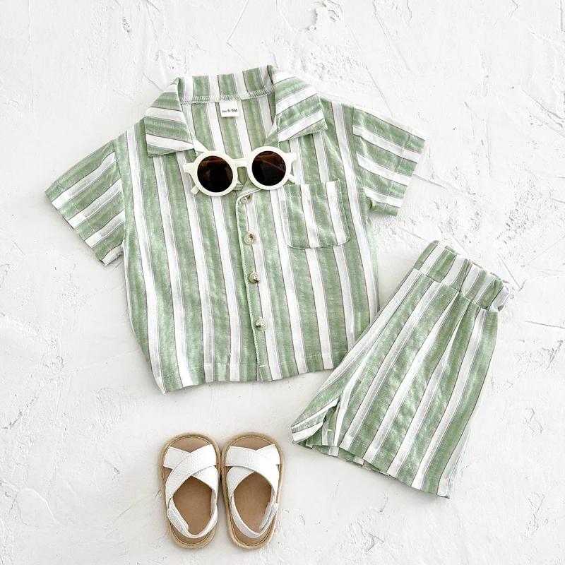 

Baby outfitPOLOStriped breathable short-sleeve shirt+Casual shorts, trendy summer clothing for infants and toddlers
