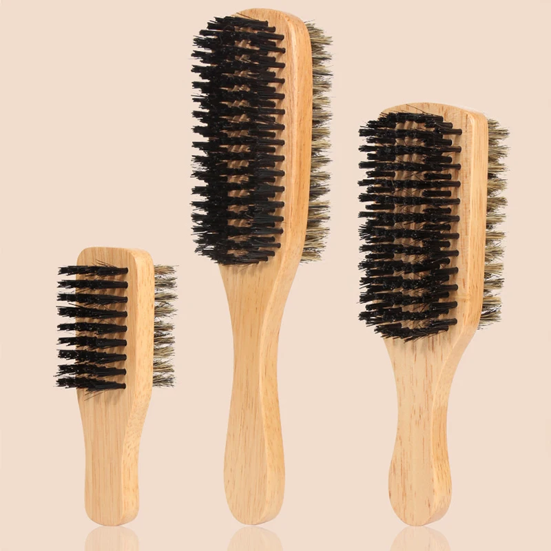 Natural Wooden Handle Men Boar Bristle Beard Hair Brush Cleaning Brush Hairdressing Anti Static Barber Hair Styling Comb Shaving