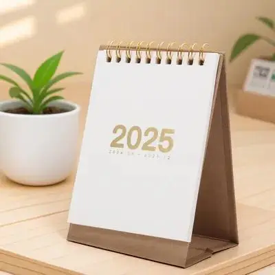 

2025 Mini Desk Calendar Flip Stand Up Design Wirebound Monthly Scheduler Sturdy Paper Easy Page Turning For Home Office Use