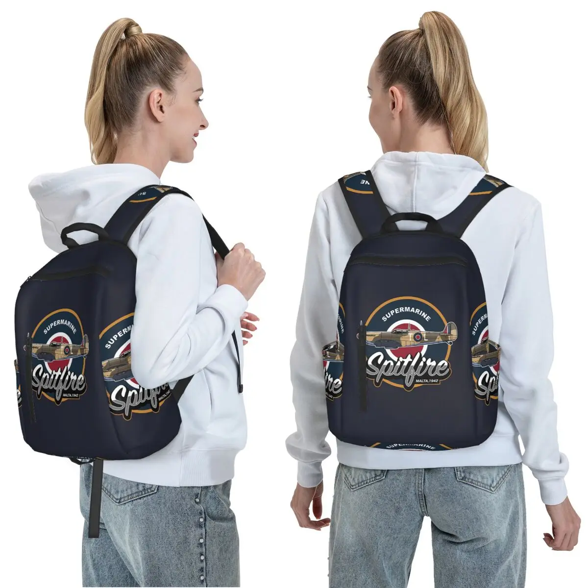 RAF Supermarine Spitfire Fighter Aircraft Plane Airplane Backpack Daypack Boys Girls BookBag School Bag Shoulder Bags for Men