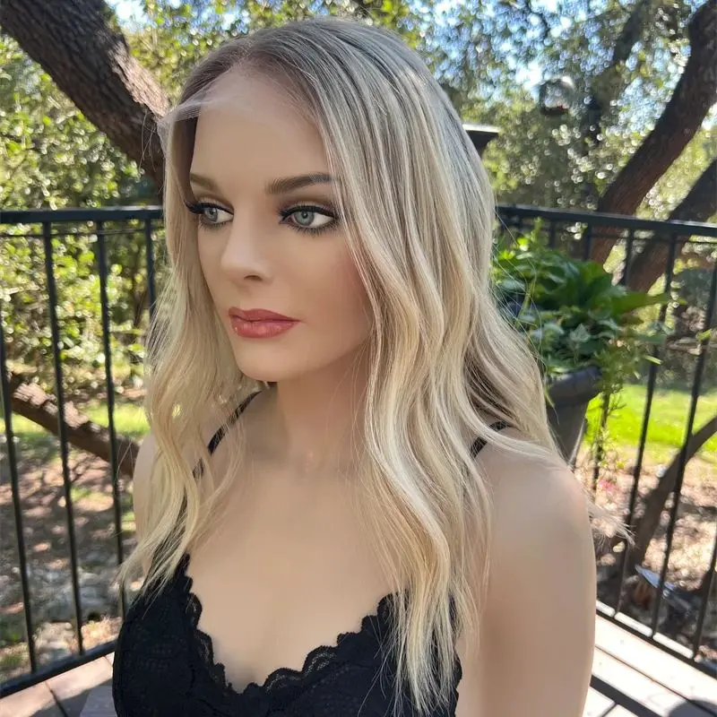 

Термостойкий парик омбре блонд 13X4 с HD-кружевной основой и темными корнями, синтетический, легко укладывается, для женщин, на каждый день, для вечеринок, косплея