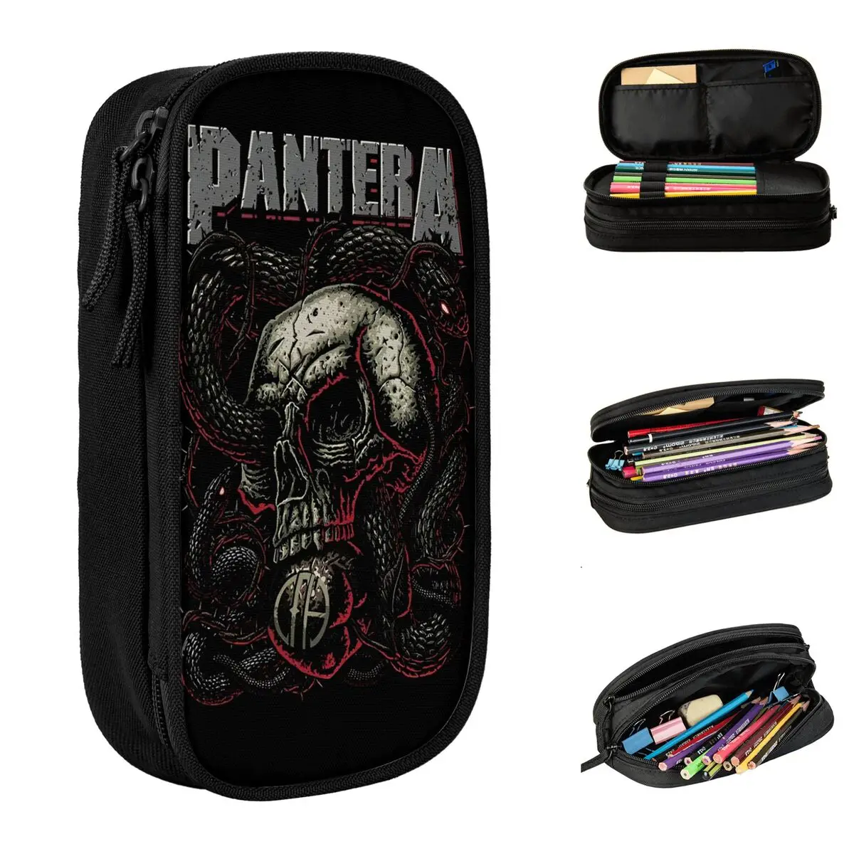 Fun Panteras Heavy Metal Band Pencil Cases Pencilcases Pen Holder for Student Large Storage Bag Students School Gift Accessories