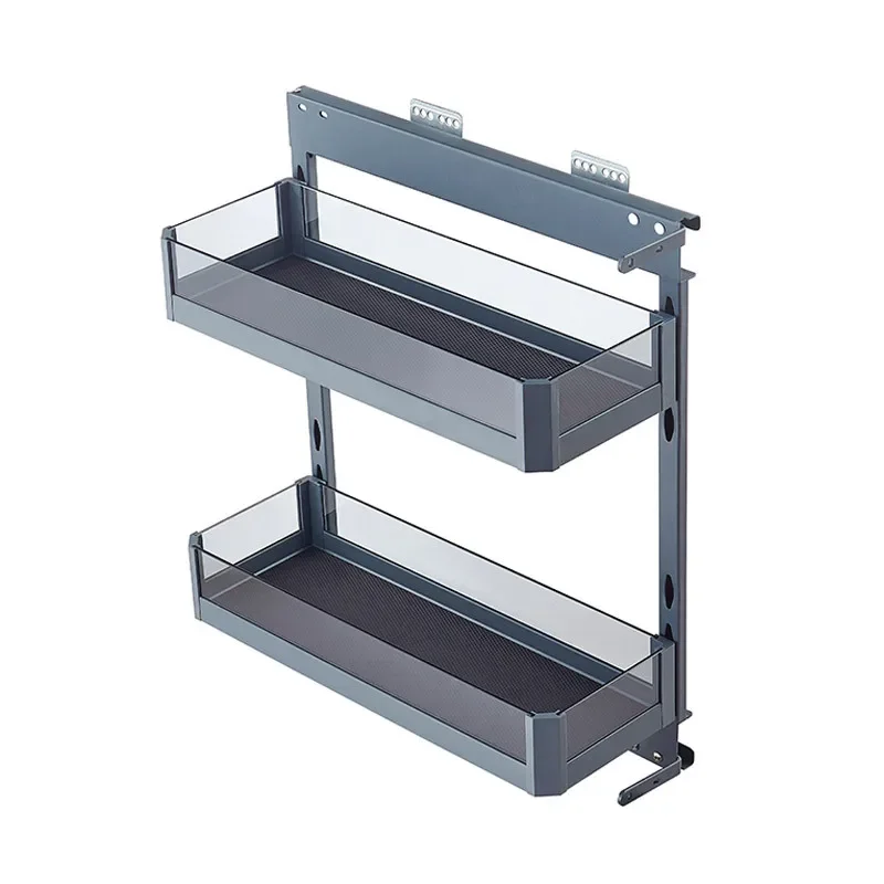 

Kitchen cabinets, extremely narrow, double drawer type, cabinet contents, glass basket