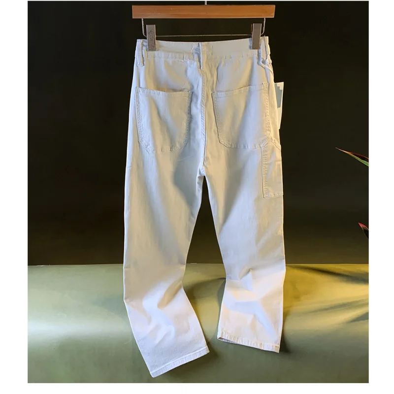 

Осенние джинсовые мужские потертые трендовые корейские версии 206, крутые повседневные свободные прямые белые мужские брюки