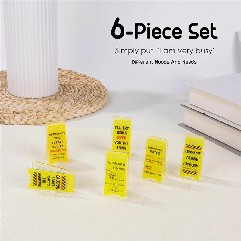 AT93-Funny Sticky Note Holder - 6 Pack Note Holder Clips, Overstimulated Desk Sign For Office, Hilarious Desk Signs