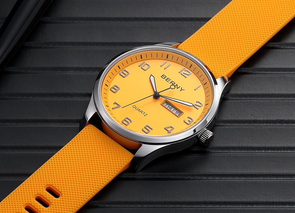 BERNY Uhren für Herren, Quarz, lässig, Sport, Herrenuhren, weiches Silikonarmband, großes Zifferblatt, Kalenderwoche, leicht ablesbare Armbanduhr – Detail 18